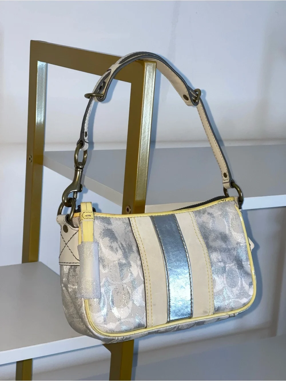 Coach Metallic Silver Signature Demi Bag